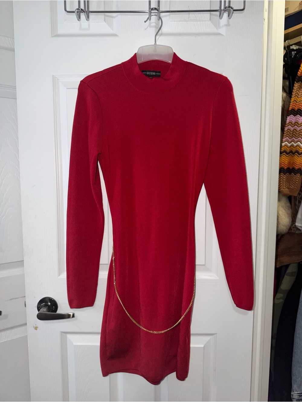 Guess Red Long-Sleeve Open Back Knit Dress